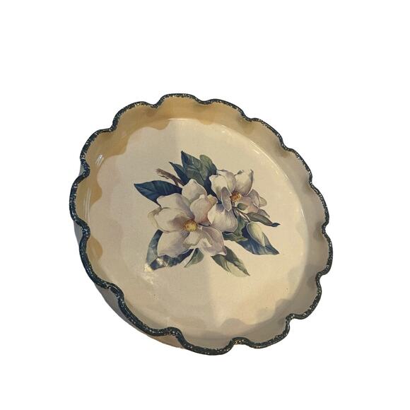 2002 Home and Garden Party floral pattern stoneware chip platter and dip bowl - Picture 1 of 5